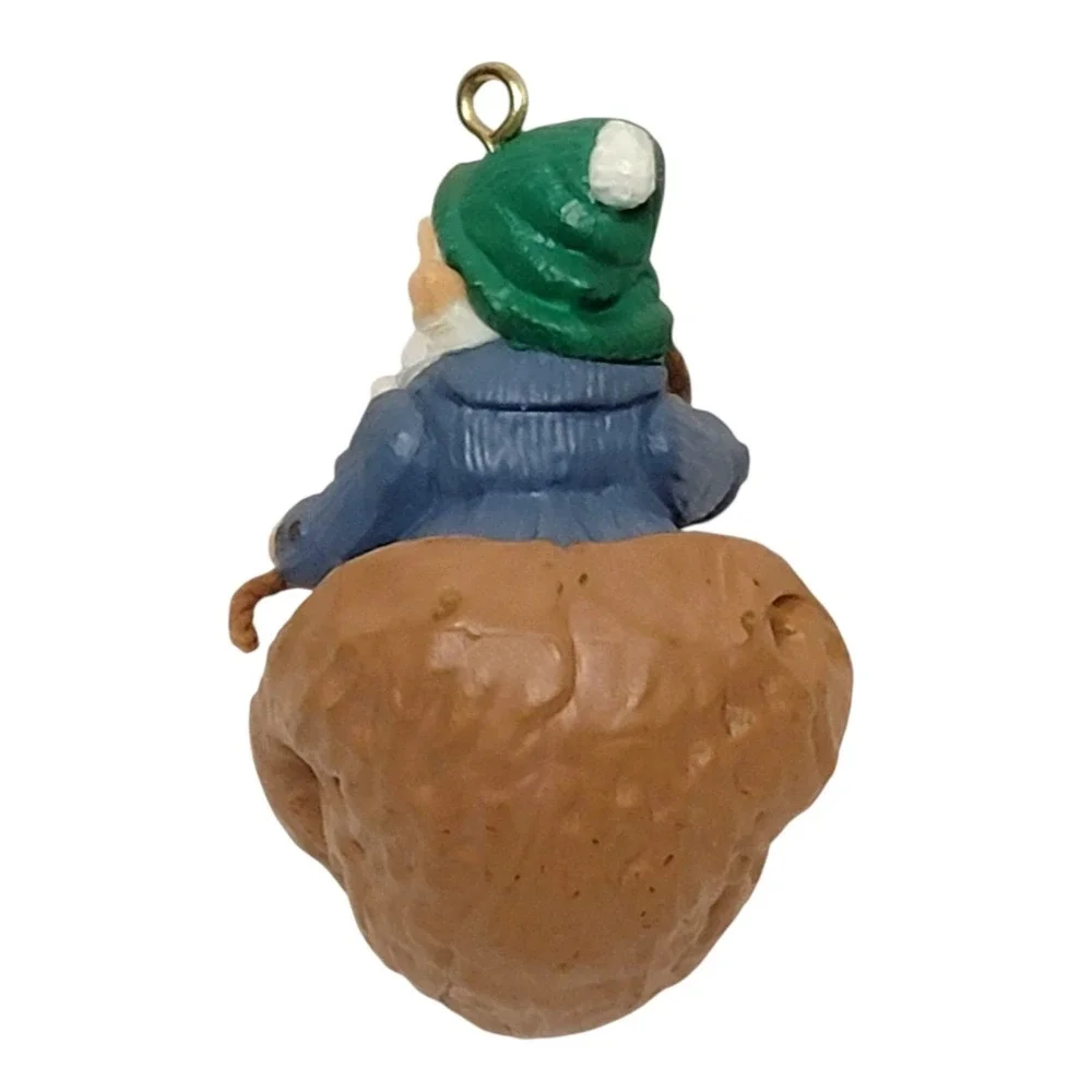 VTG 80s Hallmark Walnut Shell‎ Rider Christmas Ornament 1986 Elf Gnome Keepsake